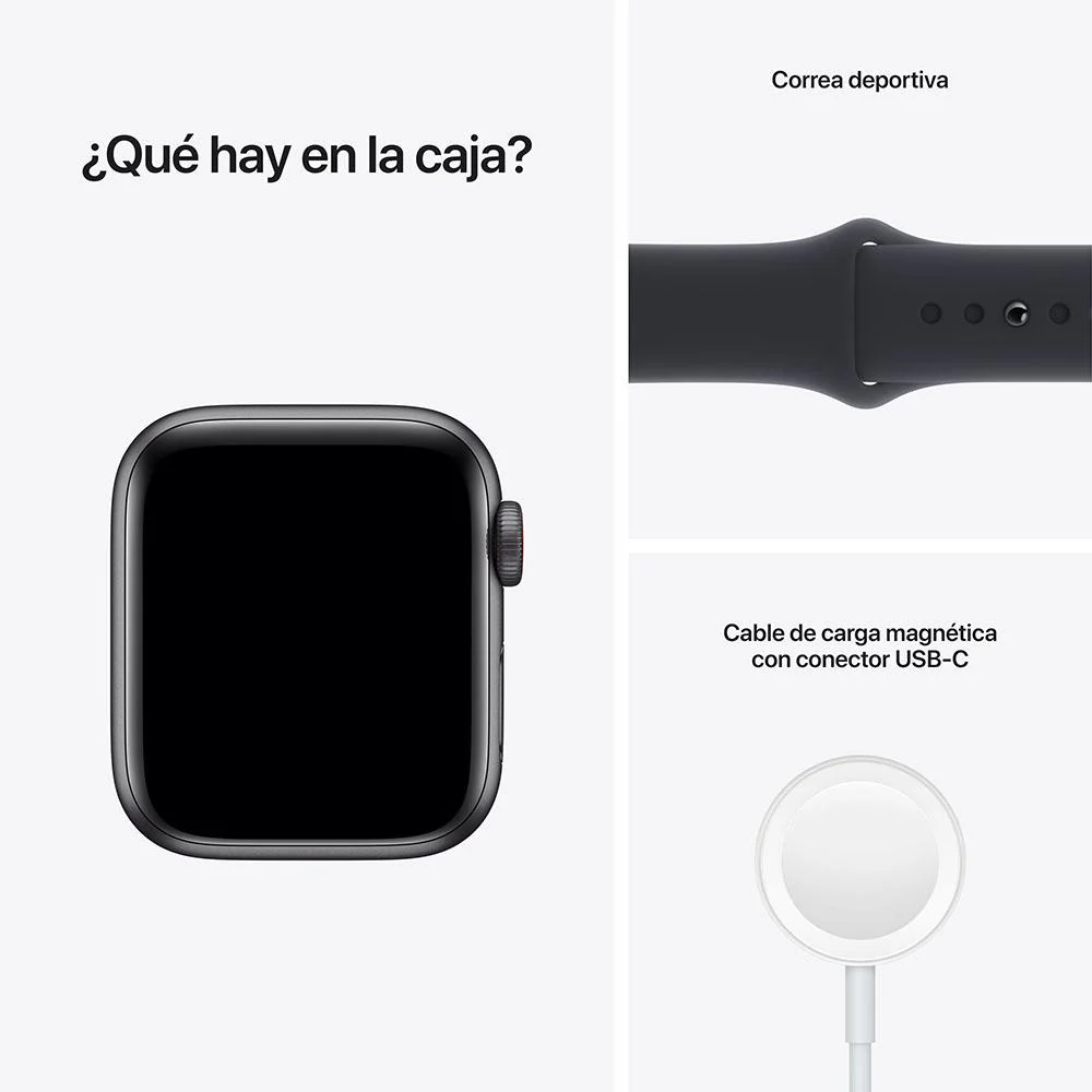 Apple Watch SE (GPS + Cellular) - Caja de aluminio en gris espacial de 44 mm - Correa deportiva en color medianoche - Talla única - Image 8
