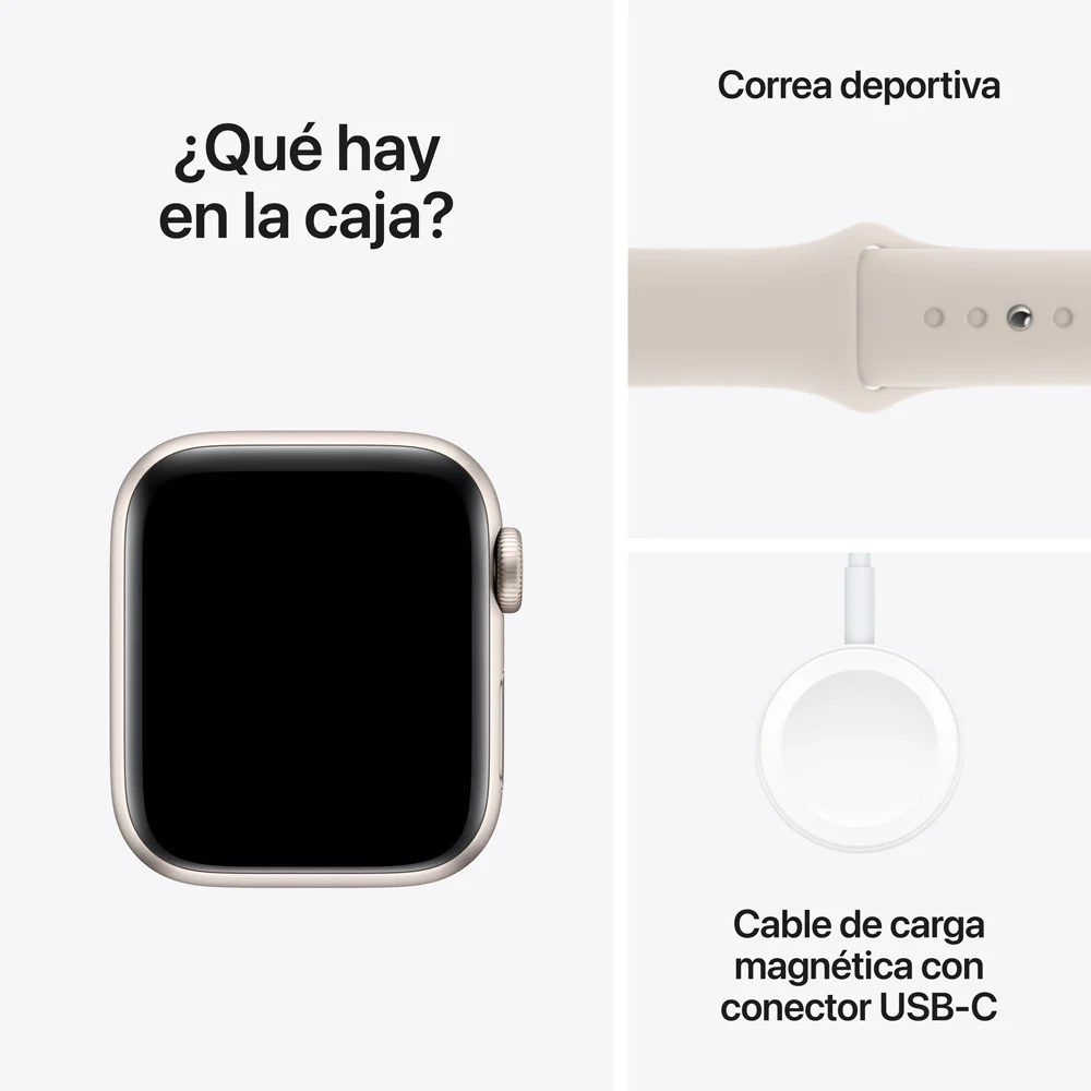 Apple Watch SE GPS • Caja de aluminio blanco estelar de 40 mm • Correa deportiva blanco estelar - S/M - Image 8