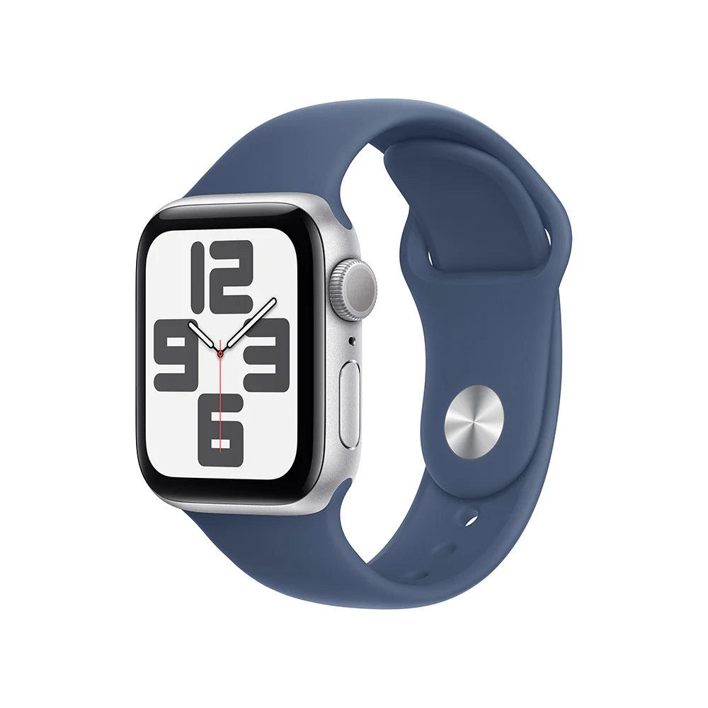 Apple Watch SE GPS • Caja de aluminio color plata de 40 mm • Correa deportiva azul denim - S/M