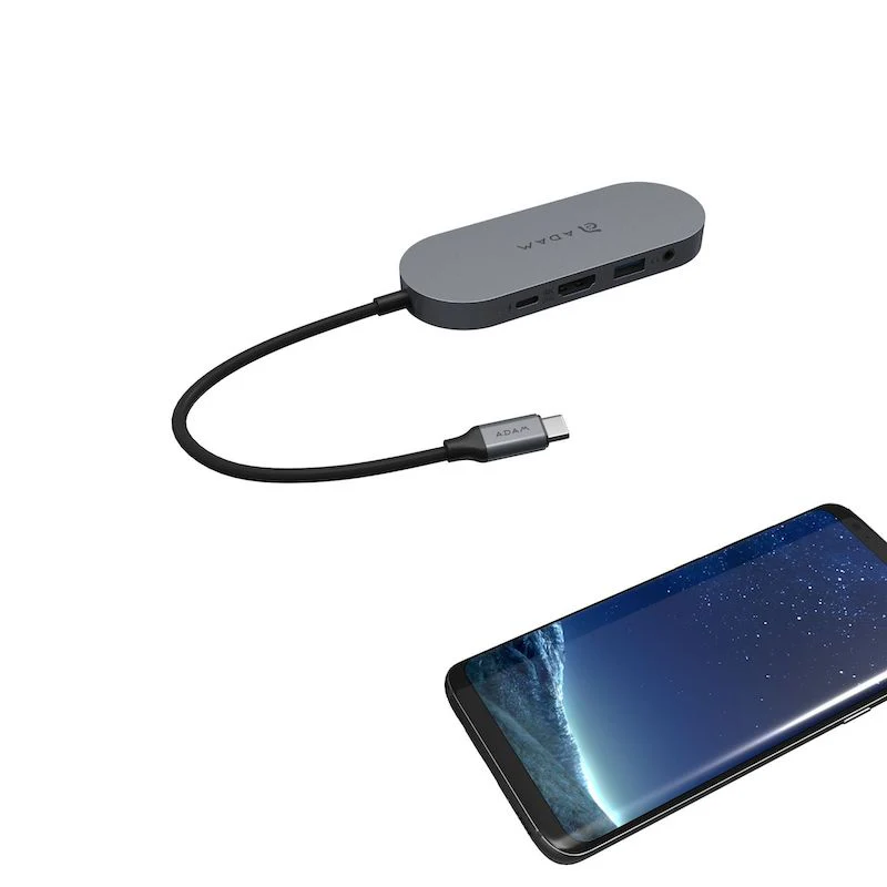 Multipuerto HUB ADAM ELEMENTS USB-C 4 en 1 SSD - Gris metalico - Image 3