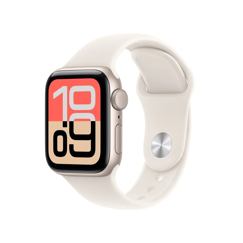 Apple Watch SE 3 GPS • Caja de aluminio blanco estelar de 44 mm • Correa deportiva blanco estelar - M/L