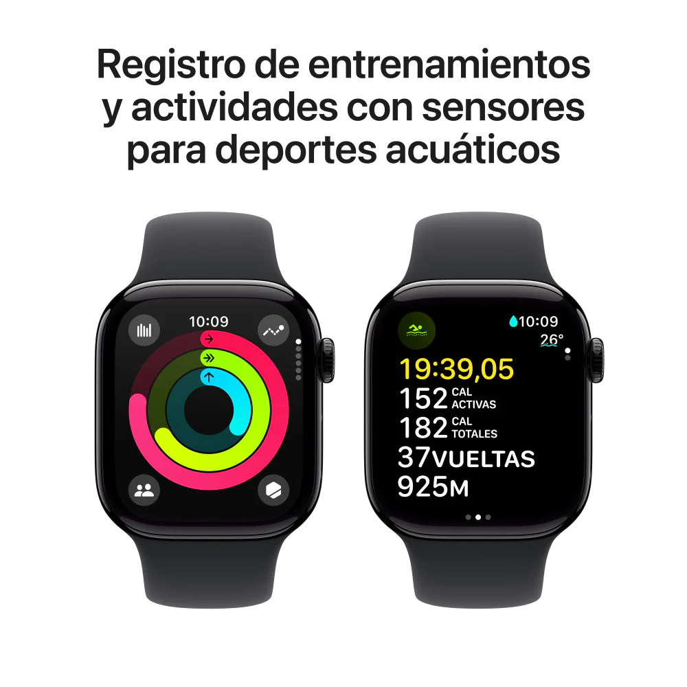 Apple Watch Series 10 GPS + Cellular • Caja de aluminio negro azabache de 42 mm • Correa deportiva negra - S/M - Image 4