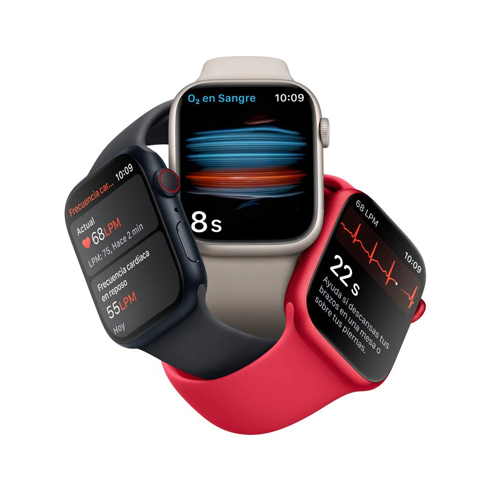 Apple Watch Series 8 (GPS + Cellular) - Caja de acero inoxidable en plata de 41 mm - Correa deportiva blanca - Talla única - Image 5