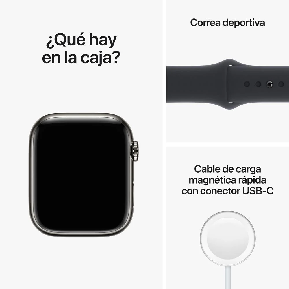 Apple Watch Series 8 (GPS + Cellular) - Caja de acero inoxidable en grafito de 45 mm - Correa deportiva en color medianoche - Talla única - Image 9