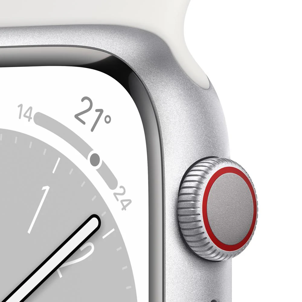 Apple Watch Series 8 (GPS + Cellular) - Caja de aluminio en plata de 45 mm - Correa deportiva blanca - Talla única - Image 3