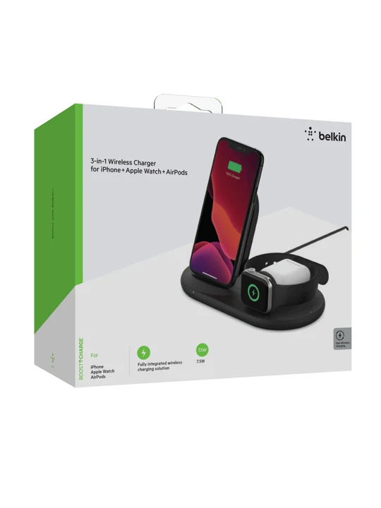 Base De Carga Stand Inalámbrica Belkin Qi 7.5w / 3 En 1 - Negro - Image 3