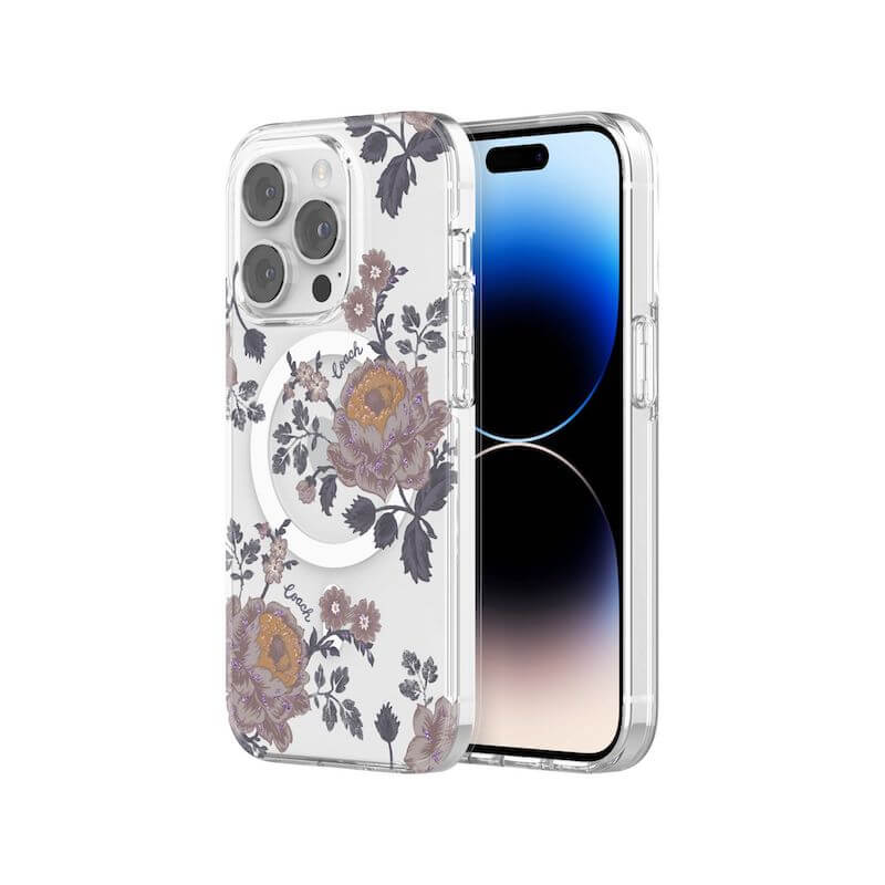 Case protectora Coach con MagSafe Para iPhone 14 Pro- Moody Floral/Púrpura - Image 2