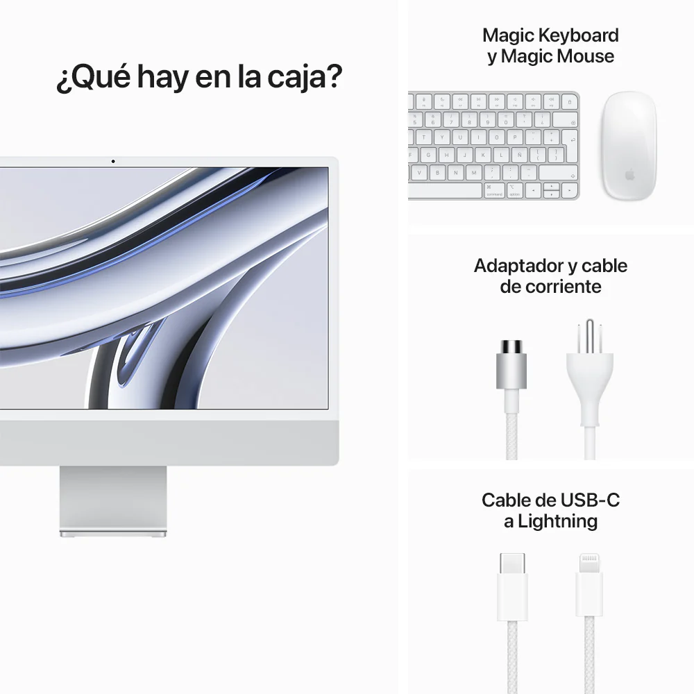 iMac con pantalla Retina 4,5K de 24 pulgadas: Chip M3 de Apple con CPU de 8 núcleos y GPU de 8 núcleos, 256 GB SSD - Plata - Image 9