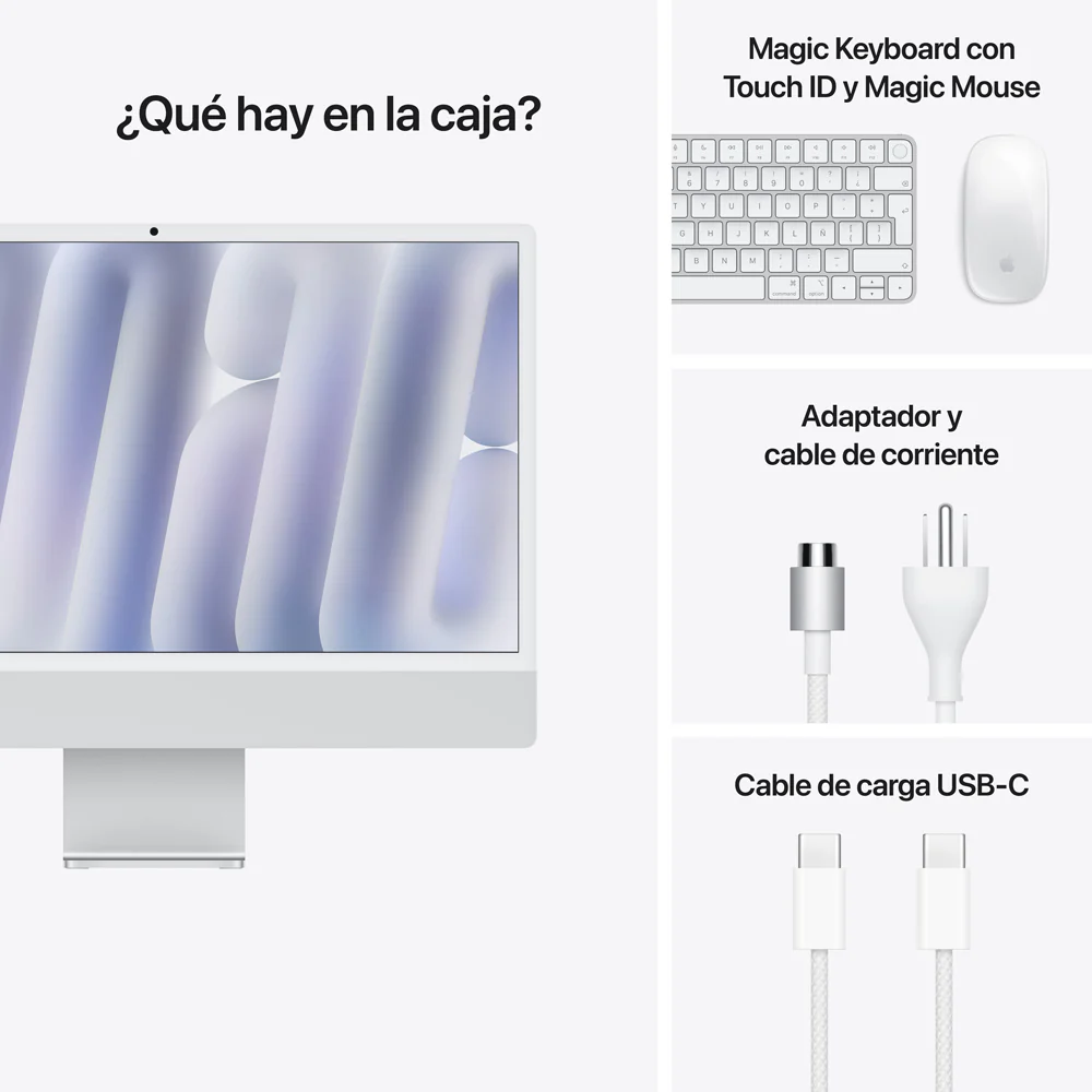 iMac con pantalla Retina 4,5K de 24 pulgadas: Chip M4 de Apple con CPU de 10 núcleos y GPU de 10 núcleos, 256 GB SSD , Vidrio nanotexturizado - Plata - Image 9